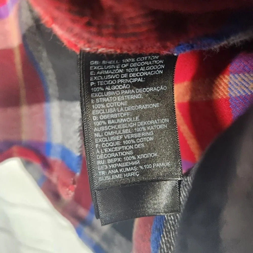 THE NORTH FACE Mens Button Down Plaid Blue Red Flannel Shirt Large Long Sleeve